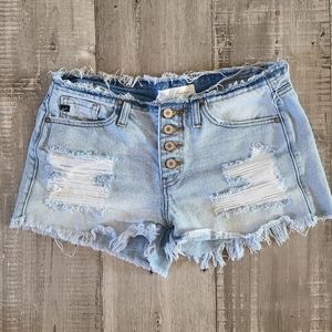 KanCan Mid-Rise Distressed Denim Shorts